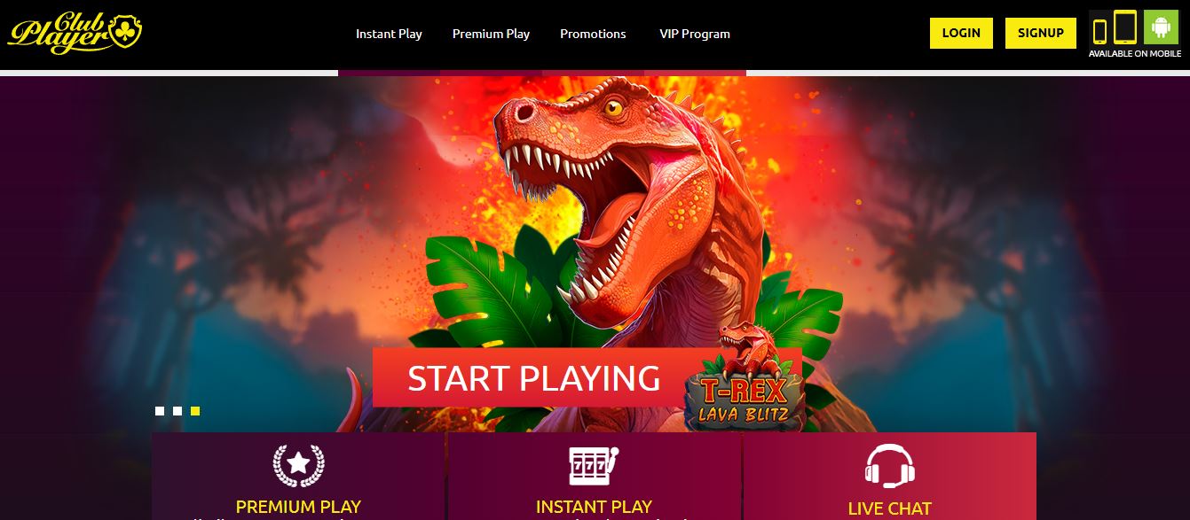Página principal de Club Player Casino con juegos RTG